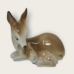 GDR Lippelsdorf Rare Deer & Fawn Porcelain Figurine (1951-1974) Vintage